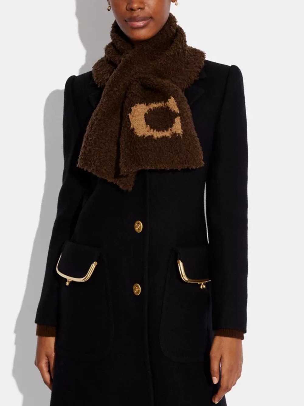 Coach Sherpa Knit Brown Teddy Wool Cashmere Logo Scarf Classic Limited Ed C5130 - Picture 3 of 7